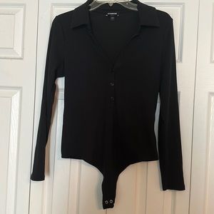 Express ribbed button down collar bodysuit